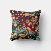 Throw Pillow – Luxury Crimson Red Celestial Moon クッション (正面)