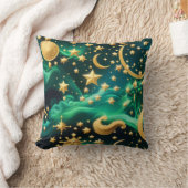 Throw Pillow – Luxury Emerald Celestial Moon クッション (ブランケット)
