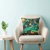Throw Pillow – Luxury Emerald Celestial Moon クッション (椅子)