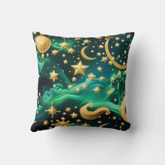 Throw Pillow – Luxury Emerald Celestial Moon クッション (裏面)