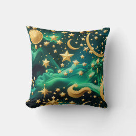 Throw Pillow – Luxury Emerald Celestial Moon クッション