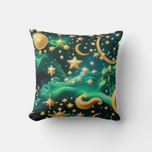 Throw Pillow – Luxury Emerald Celestial Moon クッション (正面)
