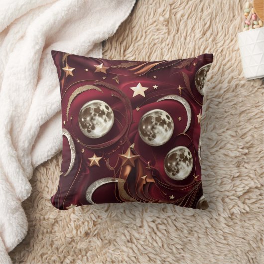 Throw Pillow – Luxury Garnet Red Celestial Moon クッション (ブランケット)