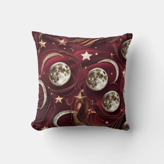 Throw Pillow – Luxury Garnet Red Celestial Moon クッション (正面)