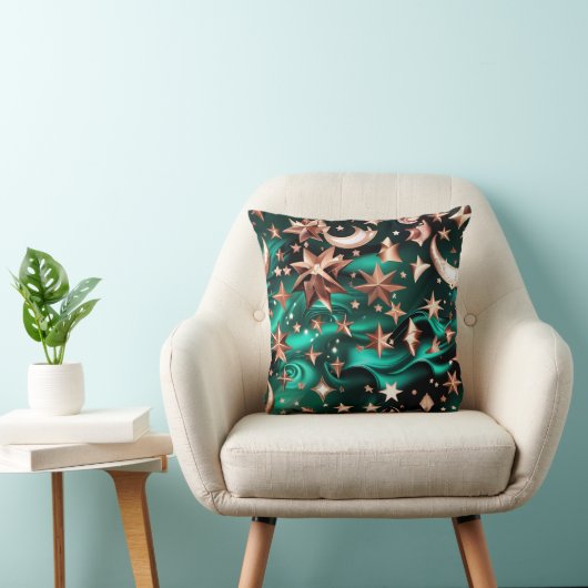 Throw Pillow – Luxury Malachite Green Celestial クッション (椅子)