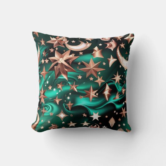 Throw Pillow – Luxury Malachite Green Celestial クッション (正面)