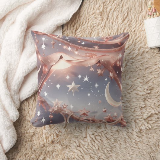 Throw Pillow – Luxury Marble White Celestial Moon クッション (ブランケット)