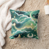 Throw Pillow – Luxury Mint Green Celestial Moon クッション (ブランケット)