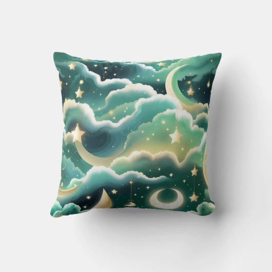 Throw Pillow – Luxury Mint Green Celestial Moon クッション (裏面)