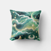 Throw Pillow – Luxury Mint Green Celestial Moon クッション (正面)