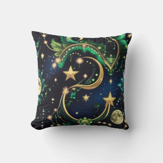 Throw Pillow – Luxury Obsidian Black Celestial クッション (正面)