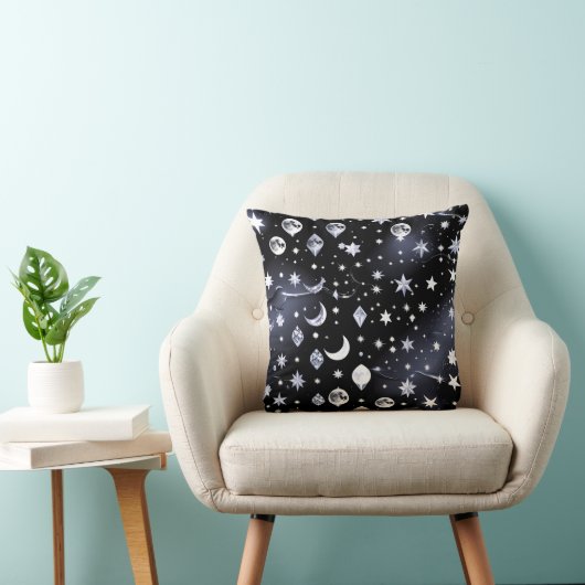 Throw Pillow – Luxury Onyx Celestial Moon クッション (椅子)