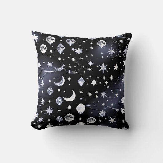 Throw Pillow – Luxury Onyx Celestial Moon クッション (正面)