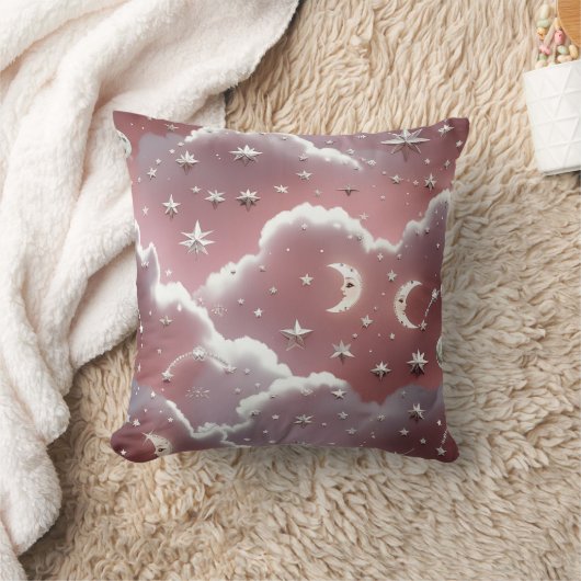 Throw Pillow – Luxury Quartz Pink Celestial Moon クッション (ブランケット)
