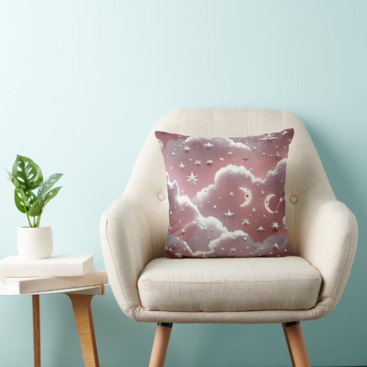 Throw Pillow – Luxury Quartz Pink Celestial Moon クッション (椅子)