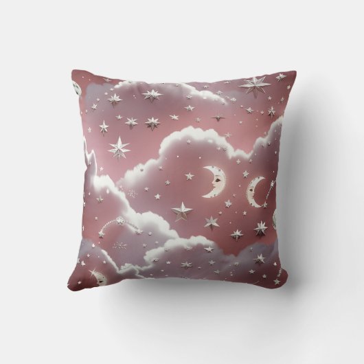 Throw Pillow – Luxury Quartz Pink Celestial Moon クッション (裏面)