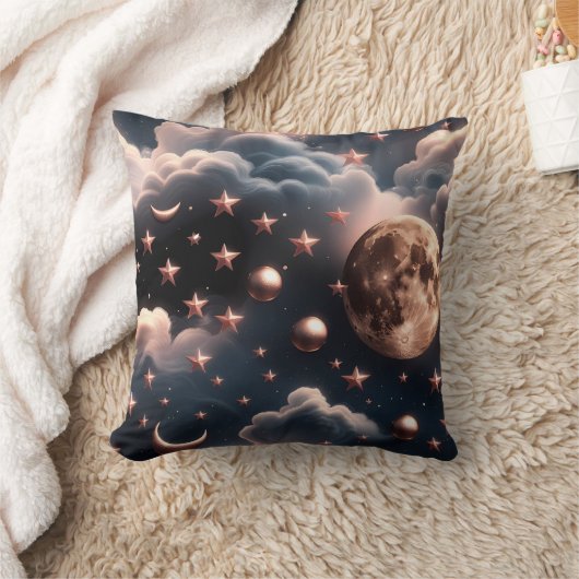 Throw Pillow – Luxury Rose Gold Celestial Moon クッション (ブランケット)