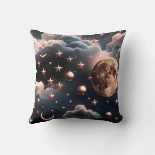 Throw Pillow – Luxury Rose Gold Celestial Moon クッション (裏面)