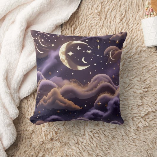 Throw Pillow – Luxury Smoky Celestial Moon クッション (ブランケット)