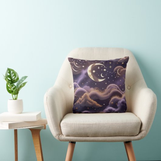 Throw Pillow – Luxury Smoky Celestial Moon クッション (椅子)
