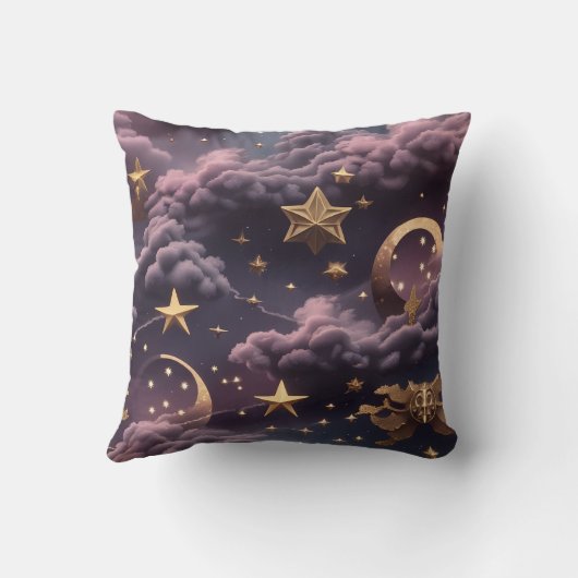 Throw Pillow – Luxury Smoky Plum Celestial Moon クッション (裏面)