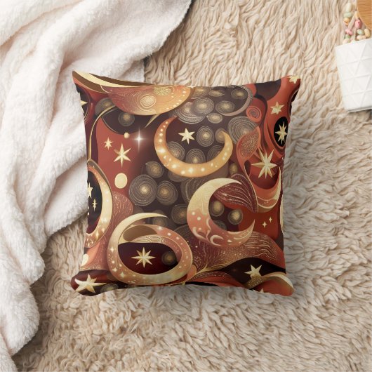 Throw Pillow – Luxury Terracotta Celestial Moon クッション (ブランケット)