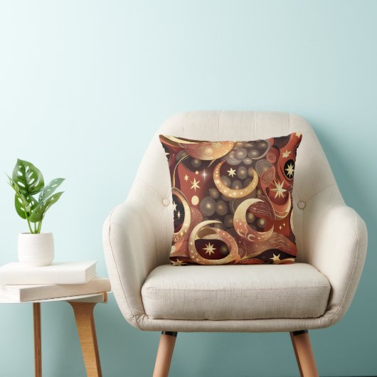 Throw Pillow – Luxury Terracotta Celestial Moon クッション (椅子)