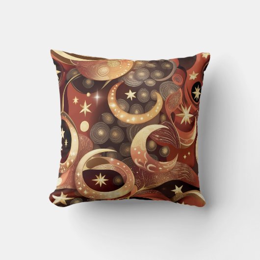 Throw Pillow – Luxury Terracotta Celestial Moon クッション (正面)