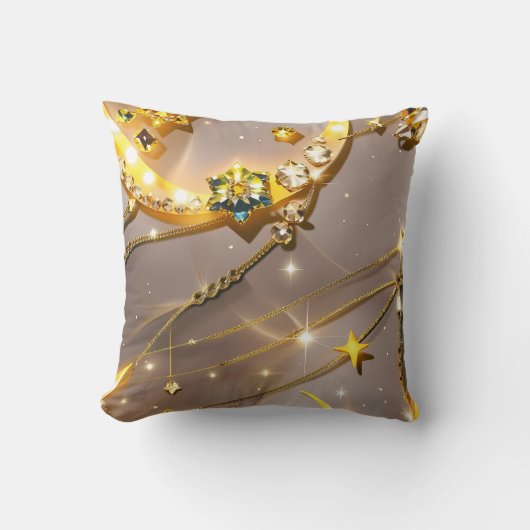 Throw Pillow – Luxury Topaz Yellow Celestial Moon クッション (正面)