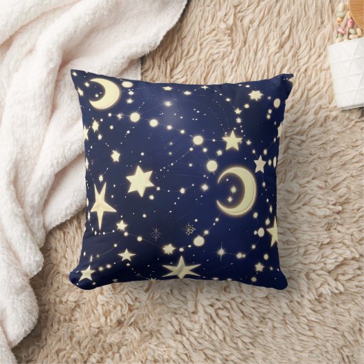 Throw Pillow – Luxury Velvet Navy Celestial Moon クッション (ブランケット)