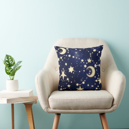 Throw Pillow – Luxury Velvet Navy Celestial Moon クッション (椅子)