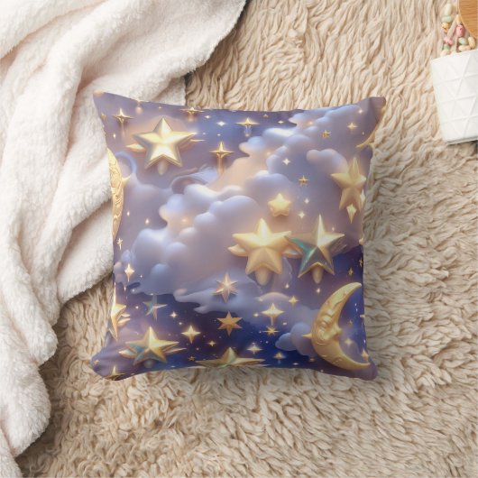 Throw Pillow – Luxury White Celestial Moon クッション (ブランケット)