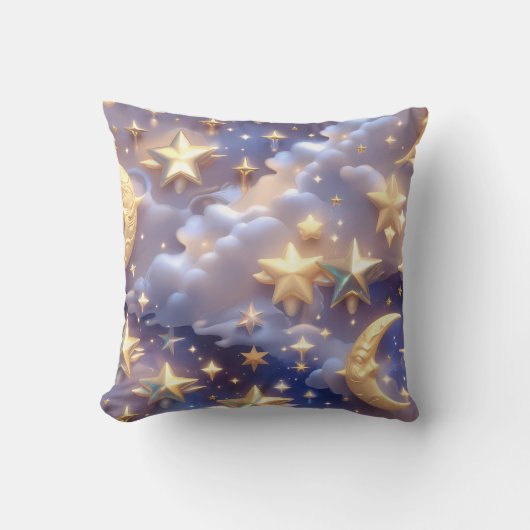Throw Pillow – Luxury White Celestial Moon クッション (正面)