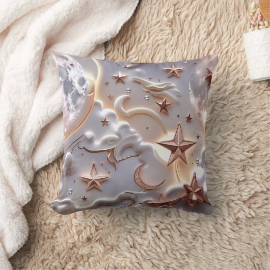 Throw Pillow - Marble White Celestial Moon クッション (ブランケット)