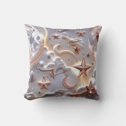 Throw Pillow - Marble White Celestial Moon クッション (正面)