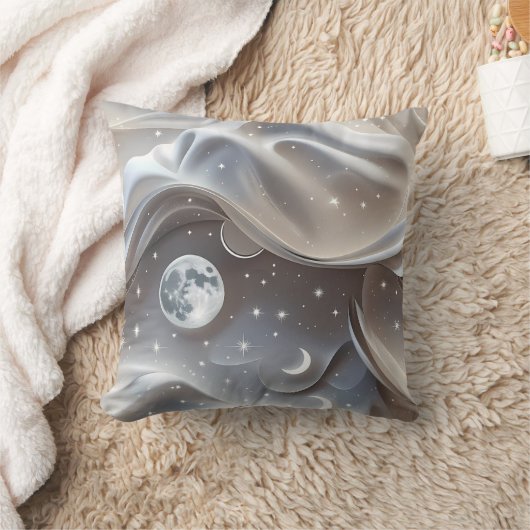 Throw Pillow - Marble White Celestial Moon クッション (ブランケット)