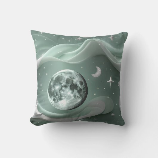 Throw Pillow - Mint Green Celestial Moon クッション (正面)