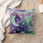 Throw Pillow - Mint Green Lilac Celestial Moon クッション (ブランケット)
