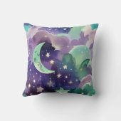 Throw Pillow - Mint Green Lilac Celestial Moon クッション (裏面)