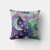 Throw Pillow - Mint Green Lilac Celestial Moon クッション (正面)