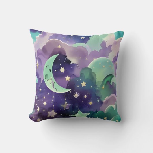 Throw Pillow - Mint Green Lilac Celestial Moon クッション (正面)