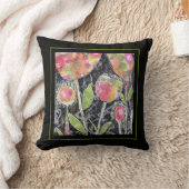 Throw Pillow - Mixed Media Flowers クッション (ブランケット)