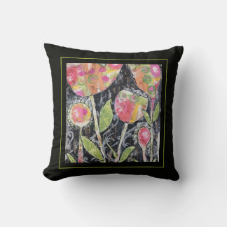 Throw Pillow - Mixed Media Flowers クッション