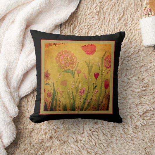 Throw Pillow - Mixed Media Flowers-2 クッション (ブランケット)
