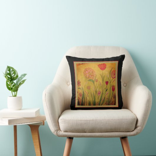 Throw Pillow - Mixed Media Flowers-2 クッション (椅子)