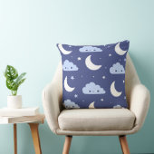 Throw Pillow Navy Kawaii Moon Stars Clouds Pattern クッション (椅子)