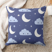 Throw Pillow Navy Kawaii Moon Stars Clouds Pattern クッション (ブランケット)
