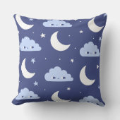 Throw Pillow Navy Kawaii Moon Stars Clouds Pattern クッション (正面)