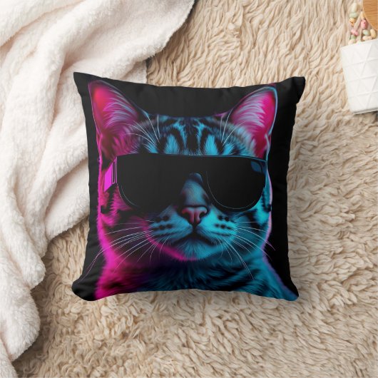 Throw pillow neon cat クッション (ブランケット)