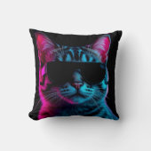 Throw pillow neon cat クッション (正面)